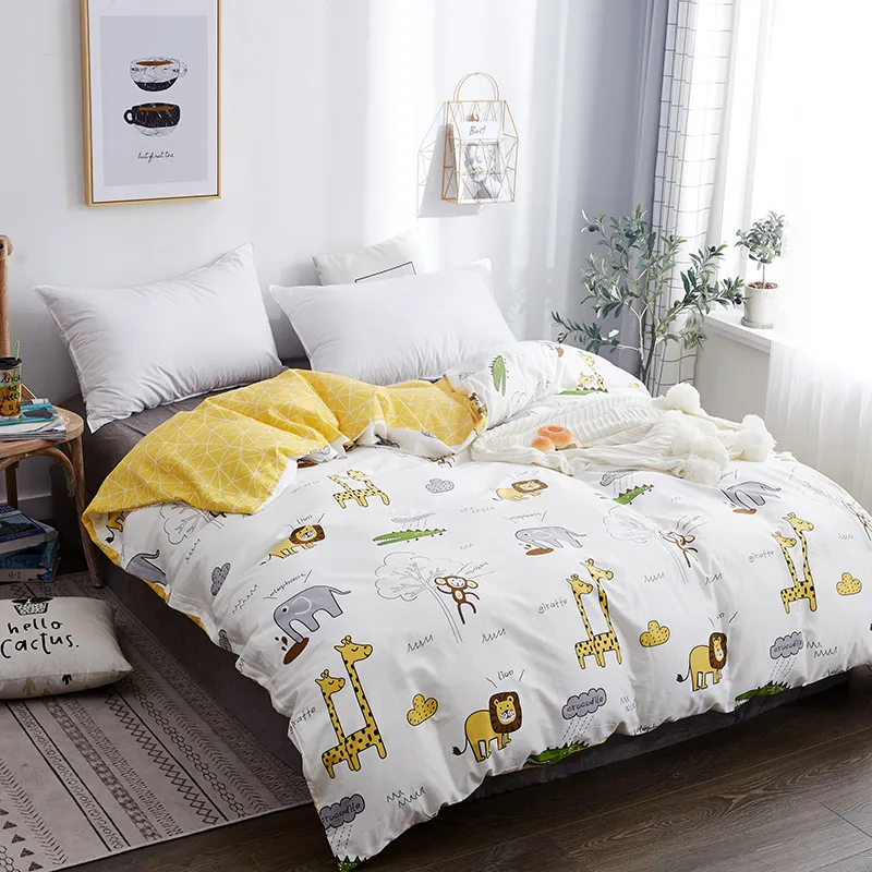 Home Textile حيوانات لطيفة مطبوعة غطاء لحاف الكرتون 100 ٪ من القطن لحاف الملكة الملك الحجم المعزي الصبي Girls Gift Y200417