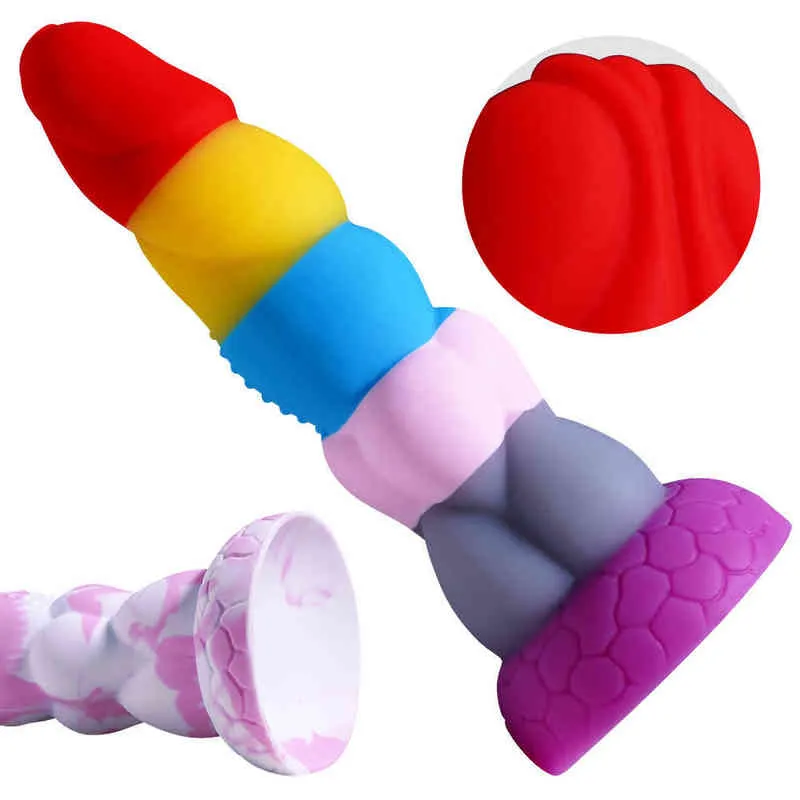 NXY Dildo Giocattoli anali Colore misto Cotton Candy Backyard Plug uomini e donne Dispositivo di masturbazione Pene finto in silicone Fun Gun Machine Prodotti adulti 0225