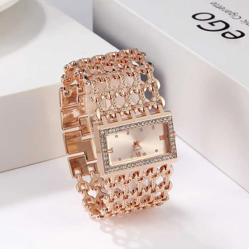Bransoletka Zegarek Kobiety Mody Luksusowe Gold Es Zegar Reloj Mujer Montre Femme Relogio 210616