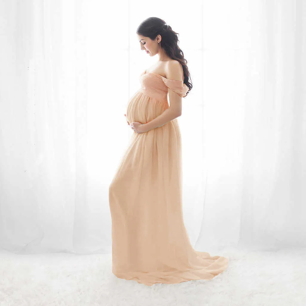 Mode Rüschen Tüll Robe Schwangere Frauen Kleid Off Schulter Sexy Mutterschaft Kleid Für Foto Schießen Abendkleid Roben Nach Maß q0713
