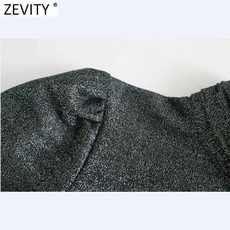 Zevity Femmes Col Roulé Col Couleur Métallique Minceur Plissée Mini Robe Femme Manches Longues Avant Trou Robe Tissu DS4693 210603