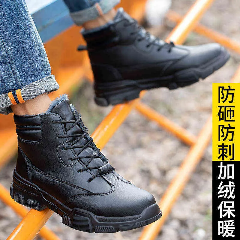 Winter Plus Velvet High-top Buty Steel Toe Cap Anti-Smash Anti-Stab Ochrona Lekkie wygodne buty robocze 211217