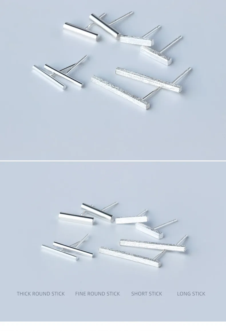 Simple Sticks Öronpinnar 925 Sterling Silver 4 Stil för Kvinnor Present Mode Geometrisk Stud Örhänge Fina Smycken Brins