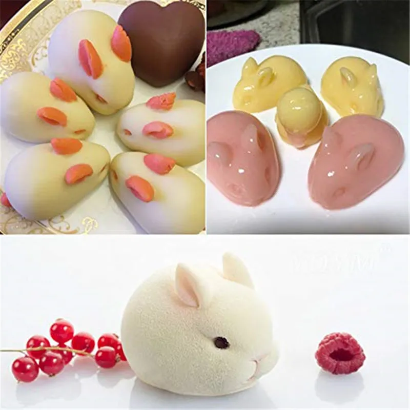 3D Konijn Paashaas Siliconen Mal Mousse Dessertvorm Taartversieringsgereedschappen Jelly Bakken Snoep Chocolade-ijsvorm 210225289Z