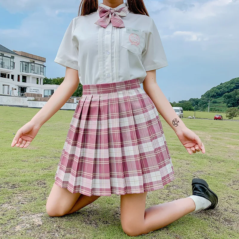 Harajuku Woman Skirts High Waist Plaid Pleated Skirt School Girls Kawaii Cosplay Lolita Skirts for Womens Japanese Style 210315