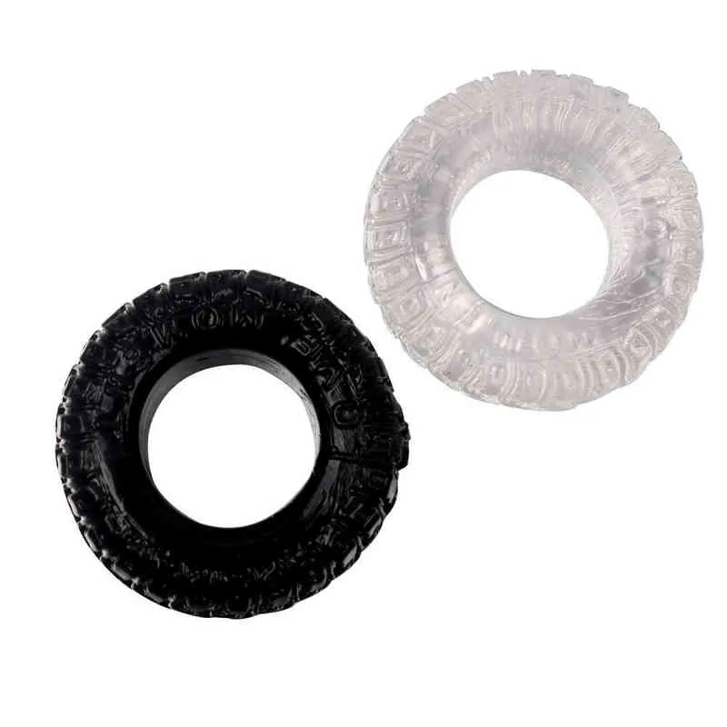 NXY Cockrings Ikoky anneaux de pénis jouets sexuels pour hommes Type de pneu noir Transparent Cockring retard éjaculation coq 2 pièces ensemble Silicone 0215