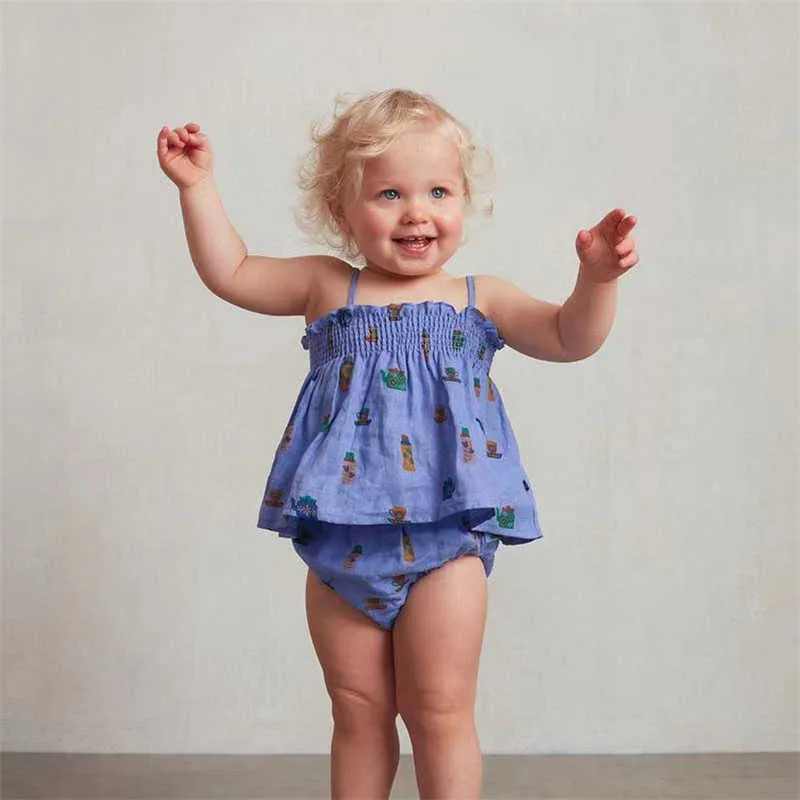 SS Gelenler Oeuf Bebek Kız Yaz Giyim Setleri Oyun Takım Elbise Toddler Sevimli Marka Tasarım Sling Tshirt ve Bloomers 210619