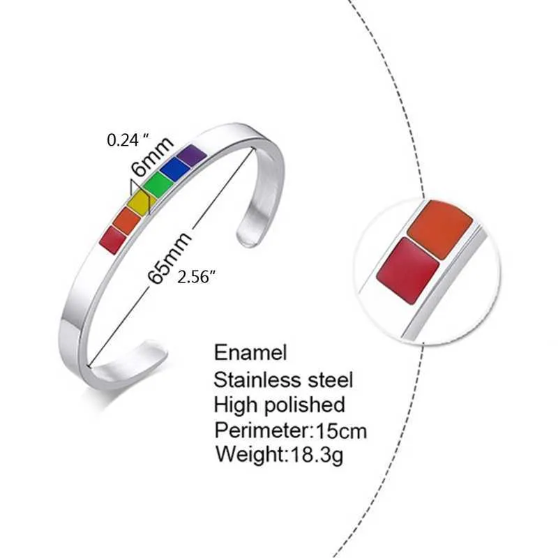 6mm Rainbow Love Pride Bransoletki Bransoletki Lesbijskie wesoły Enamel LGBTQ Mankiet Bransoletka Bransoletka Moda Biżuteria Q0719