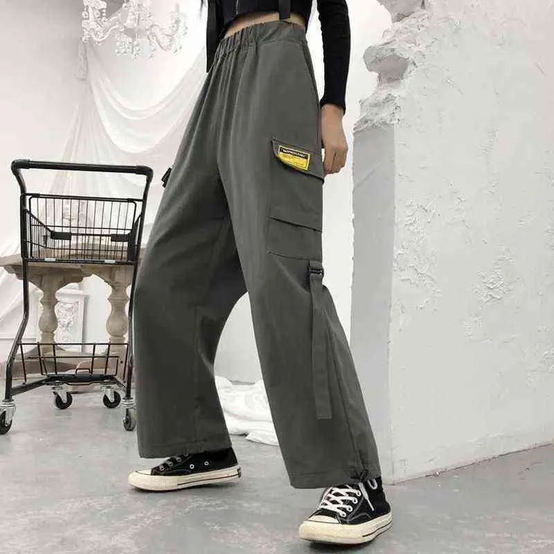 HOUZHOU Techwear Femmes Pantalon Cargo Hippie Streetwear Noir Jogging Pantalon Large pour Femme Mode Coréenne Hip Hop 211115
