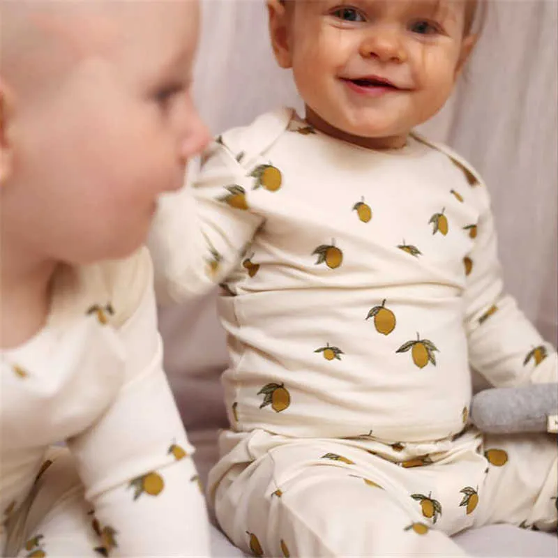 EnkeliBB Baby Pagliaccetto in cotone biologico Manica lunga Kids Brand Design K * Tuta da neonato Lemon Cherry Pattern 211011