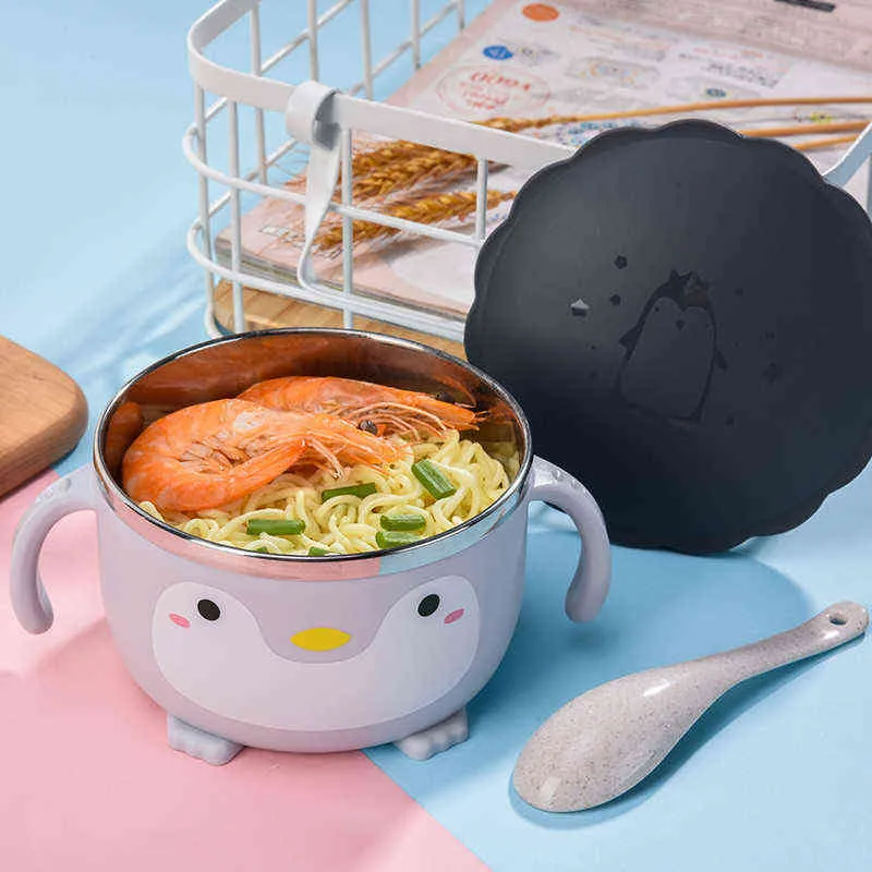 Kreative Lunchbox, tragbare Edelstahlschüssel für Instant-Nudeln, Reis mit Deckel, Haushalts-Lebensmittelbehälter 211104