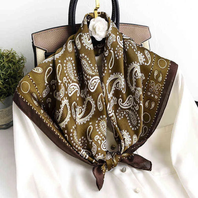 New Silk Scarf Square Print Female Shawl Fashion Bag Scarves Head Wraps for Women Bandana Lady Hair Foulard Large Hijab 2021 Y1108
