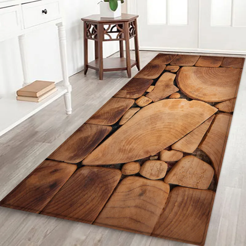 Mat de cocina de madera geométrica Matera de la sala de estar Puerta de la sala de la puerta S entrada de la alfombra antideslizante para habitaciones alfombras 220301