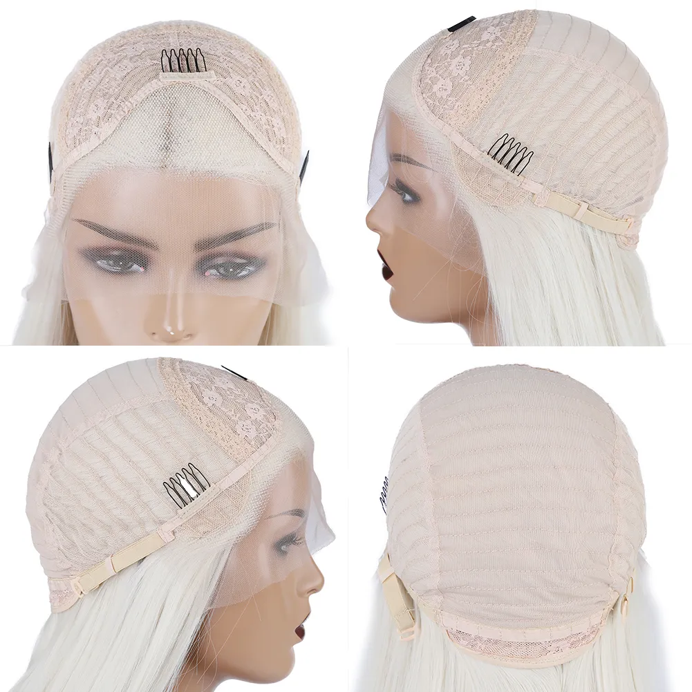 LX Brand 60 Platinum Blonde Wig Long шелковистый шелковистый прямой парики для женщин с высоким температурным волокном синтетической кружевной кружев