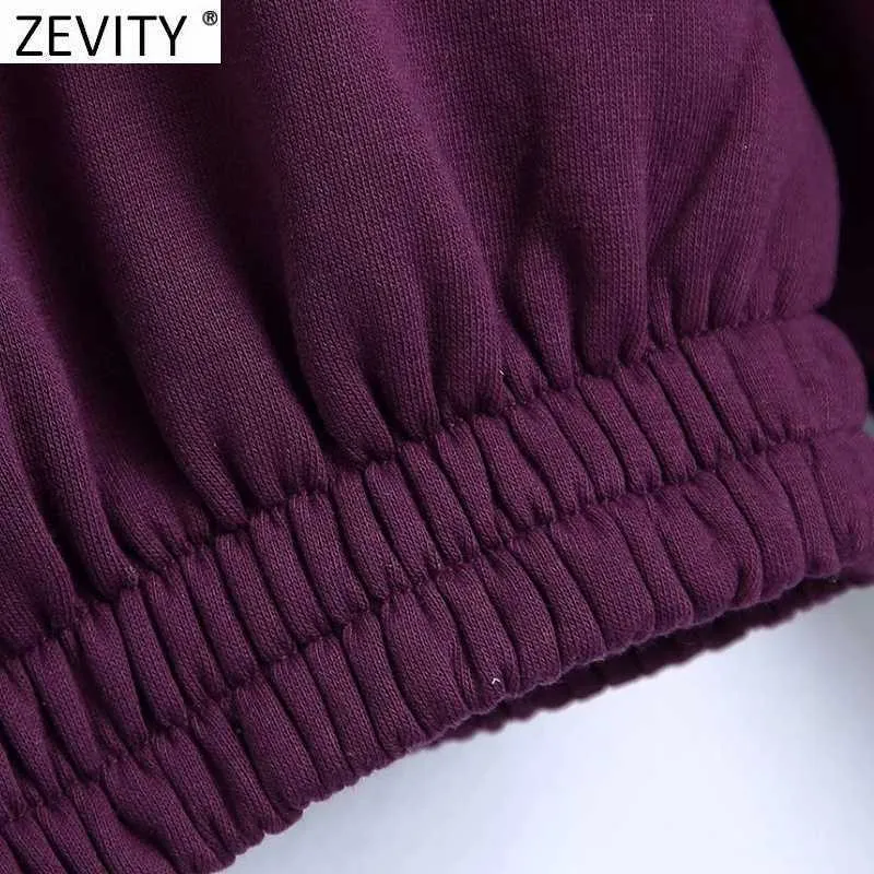 Zevity المرأة عارضة بلون مقنعين sweatershirts السيدات طويلة الأكمام تنحنح مرونة قصيرة هوديس العلامة التجارية شيك قمم H529 210603