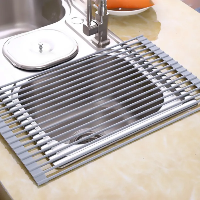 Égouttoir à vaisselle enroulable au-dessus de l'évier, tapis de séchage à vaisselle polyvalent en Silicone, Extra Large, gris Y200429280R