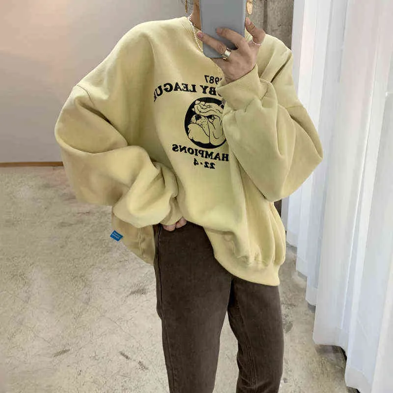 Korejpaa Dames Sets Herfst Korea Simple Dames Ronde Hals Cartoon Letter Printing Trui Hoge Taille Bag Heup Rok Suit 211109