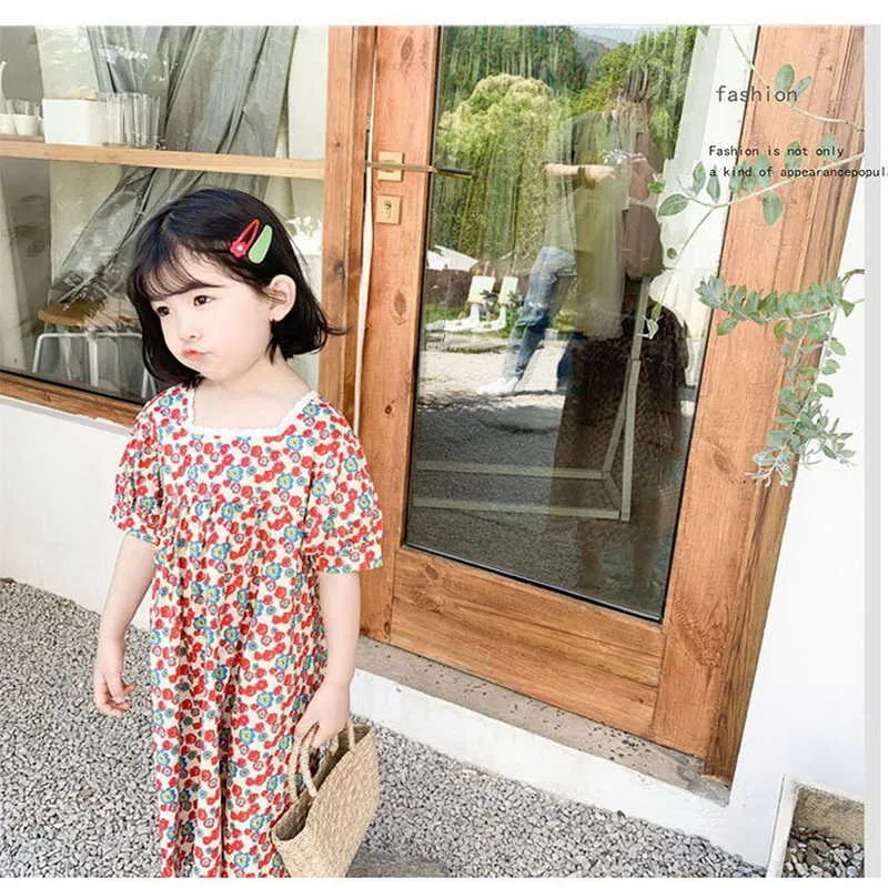 Summer Teenager Girls Dress Lace Collar Floral Princess Dresses Cute Style Fashion Clothes E1023 210610