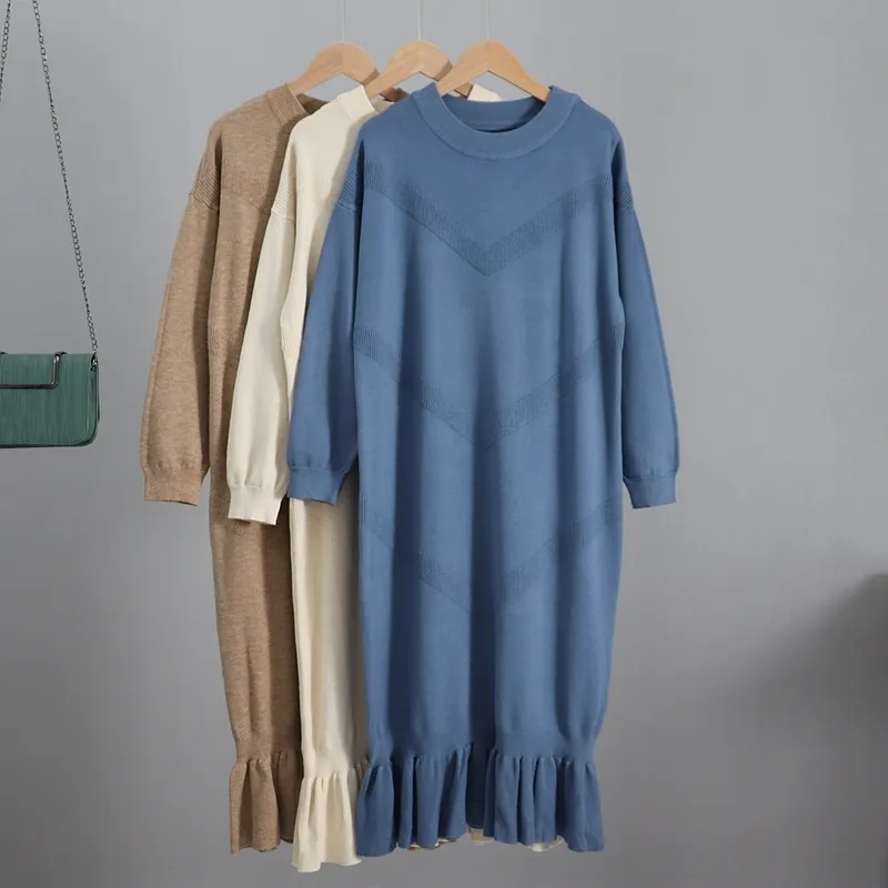 GIGOGOU Oversized Long Knit Women Maxi Sweater Dress Autumn Winter Pullover Straight Dresses Casual Highstreet Midi Dress 201008