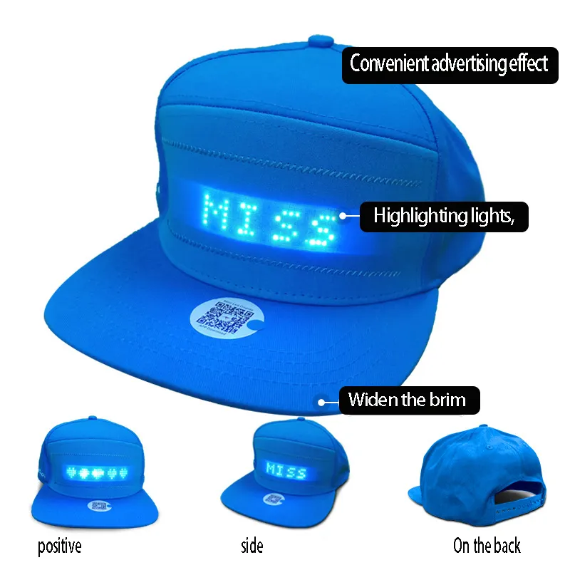 Accessoires de costumes Mode Lumineux Défilement Message Panneau D'affichage LED Hip Hop Cap Pour Dance Party Téléphone Mobile APP Contrôle Glowing Cap Gi