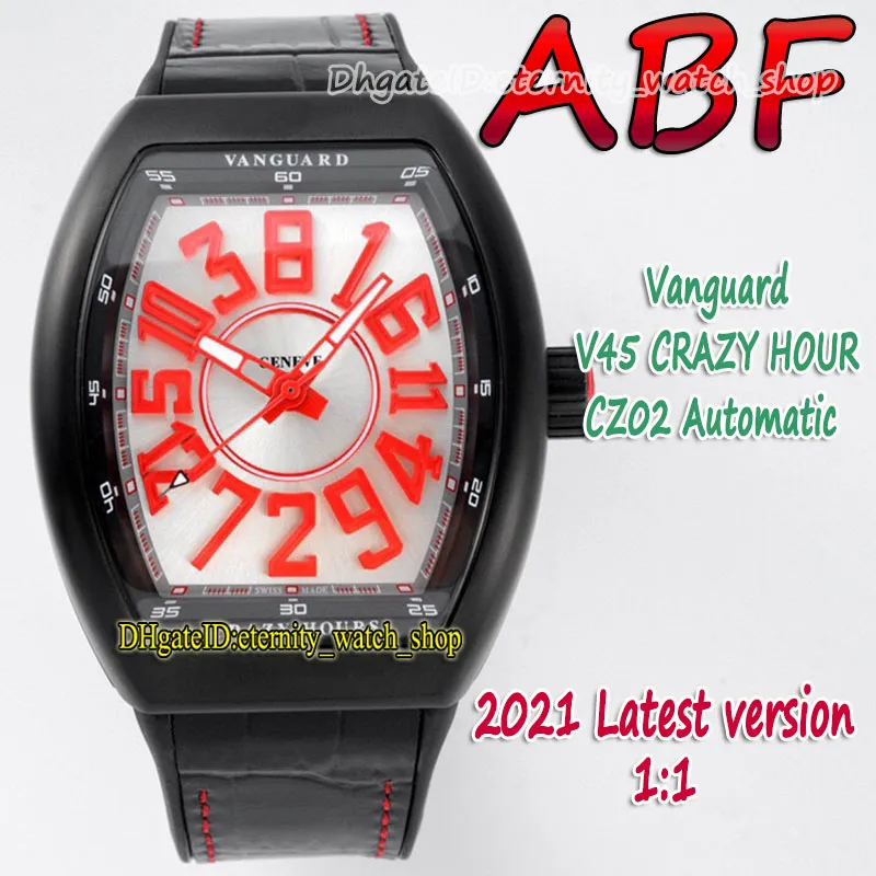 ABF New Crazy Hour Vanguard CZ02 Automatic Mechanical 3D Art Deco Aribic Dial V45 Mens Watch Pvd Black Steel Case Leather Eternity236O