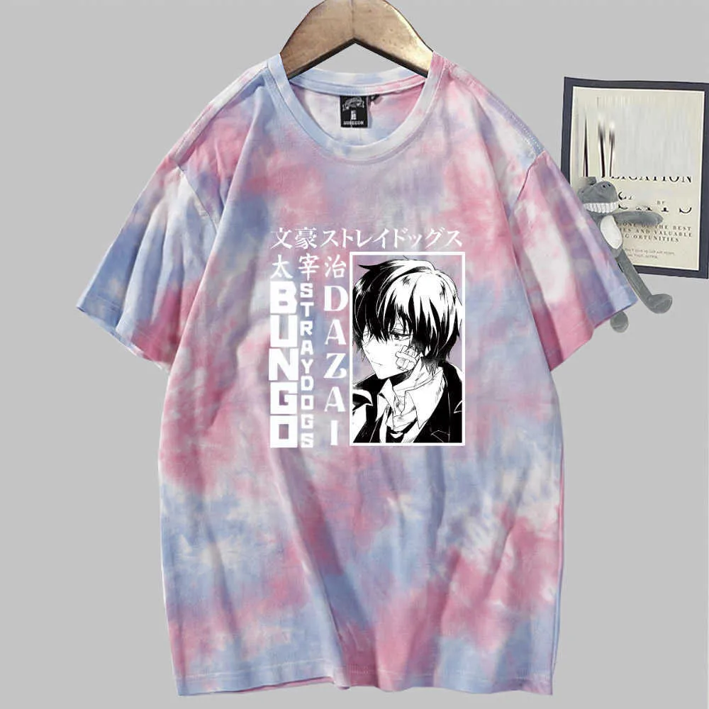 Bungo Stray Dog Anime T-Shirt Kurzarm O-Ausschnitt Tie Dye Uniex Y0809