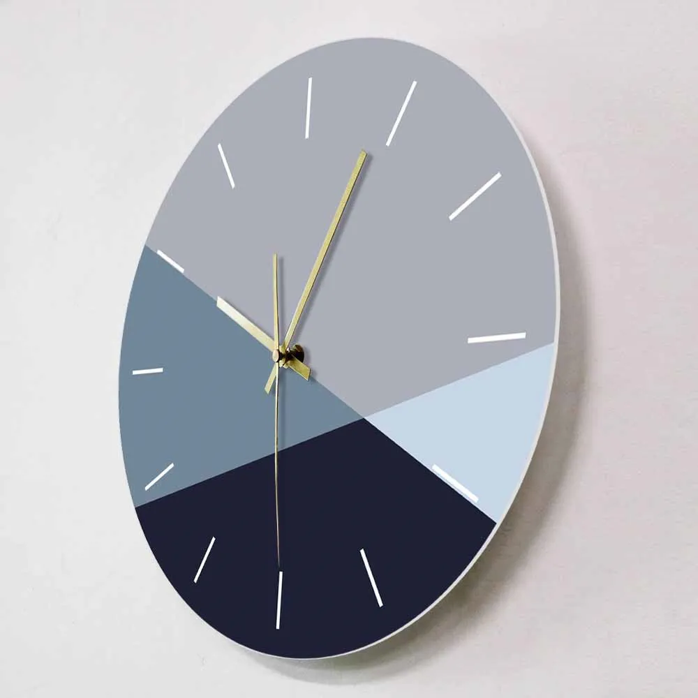 Eenvoudige minimalisme blauw en grijs kleur Grote wandklok koude toon kleur tint moderne mode woondecoratie muur opknoping horloge 210310