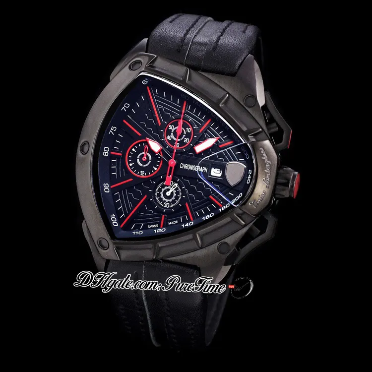 2021 NYT TONINO SPORT BIL Cattle Swiss Quartz Chronograph Mens Titta på två ton PVD Black Dial Dynamic Sports Red Leather Puretime 256Z