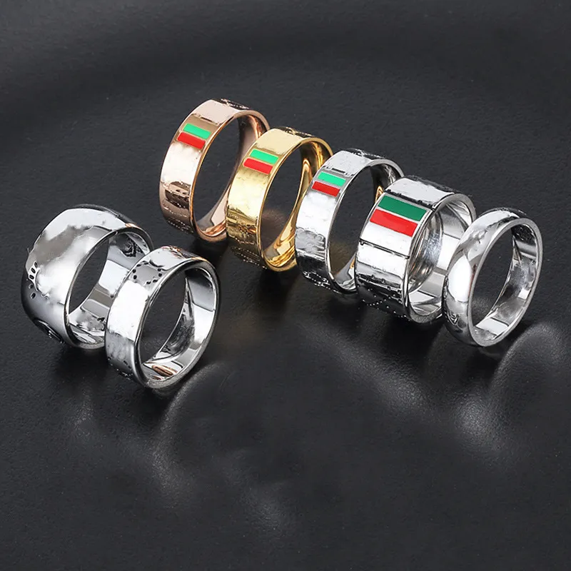 Fashion Style Lady Titanium steel Ring Red Green Enamel Carving Plaid Letter Engagement Narrow and Wide Rings Size 6-11