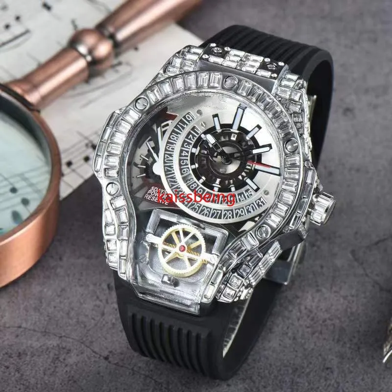 2022 Herrenmode Sportuhr Shinning Uhren Edelstahl Diamant Iced Uhr Alle Zifferblatt Arbeit Chronograph Kautschukband R-männlich Clo1761