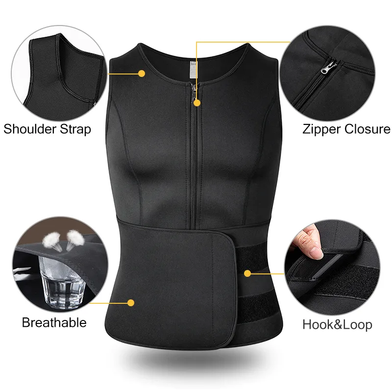 Mens Body Shaper Waist Trainer Vest Slimming Shirt Bastu Sweat Vest Compression Undershirt Shapewear Fett Burner Workout Tank Top