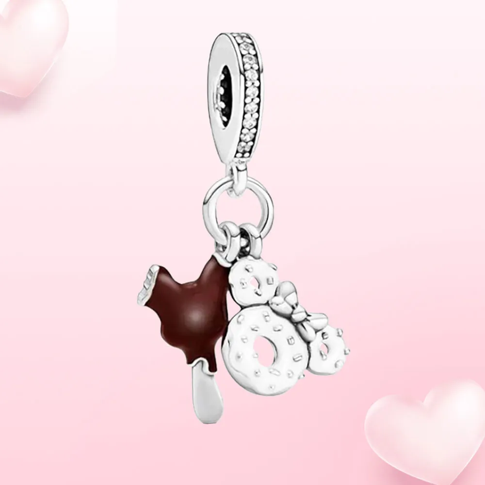 charm silver mouse pendant ice cream Shiny Zircon bead women jewelry Fit Original Bracelet diy gift241M