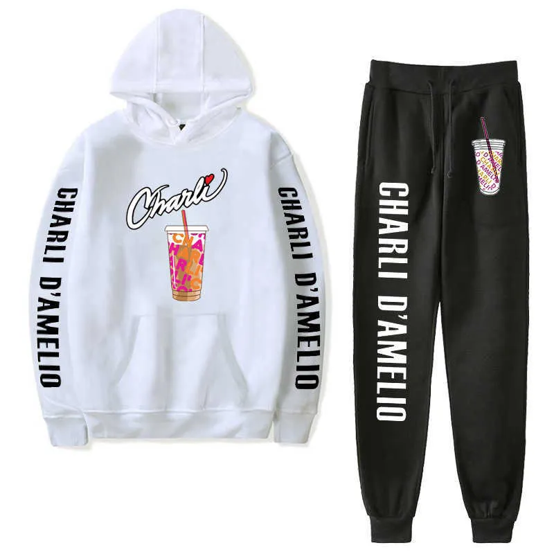 Charli D'amelio Two Piece Set Women/Men Fashion Hoodies+ Sweatpants Boys Girls Charli Damelio Merch Sweatshirt Suit Sportwear X0610