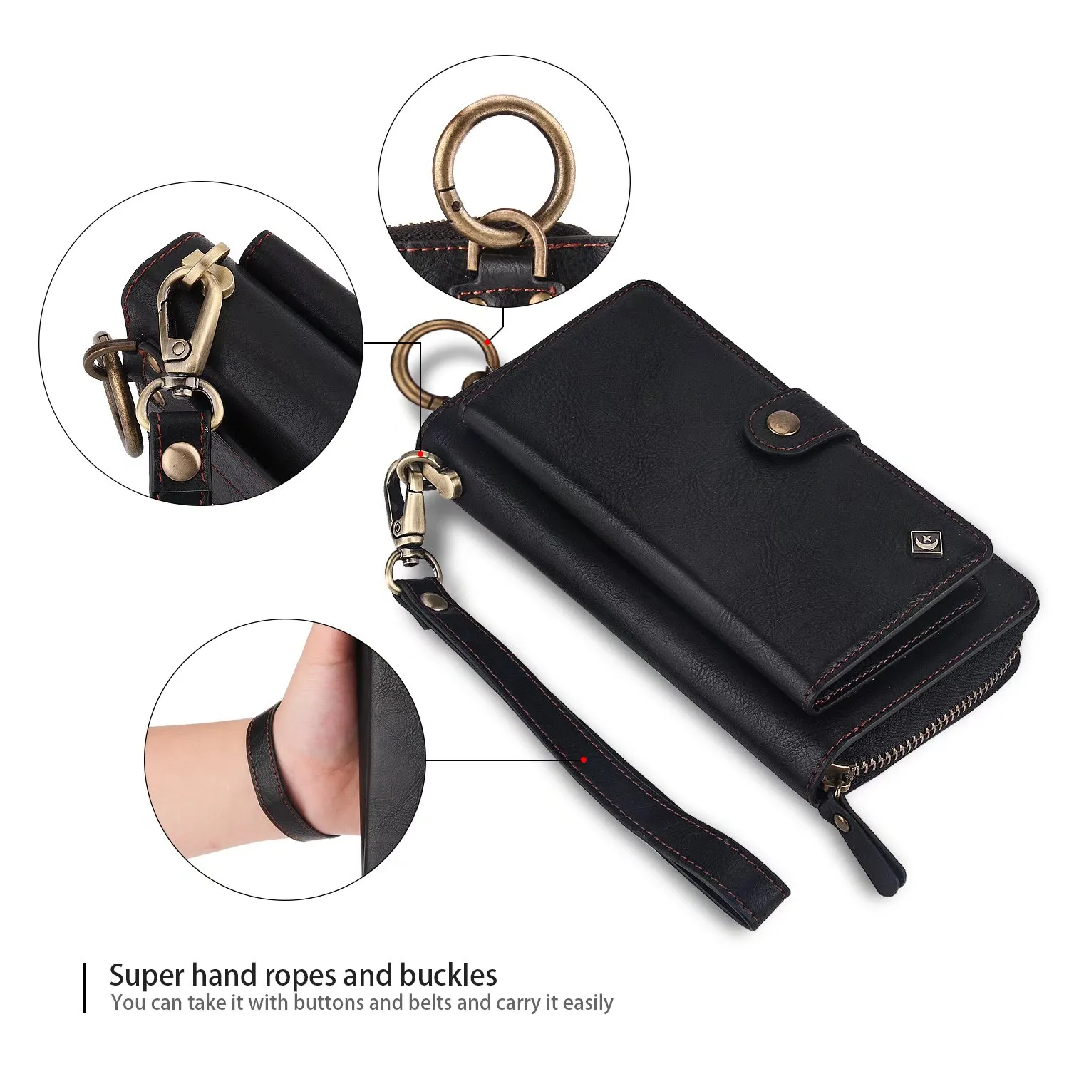 POLA för iPhone 13 12 Mini 11 Pro 7 8 Plus XS Max XR Telefonfall Fashion Multifunktion Zipper Business Leather Magnetic Wallet SPLI3018650