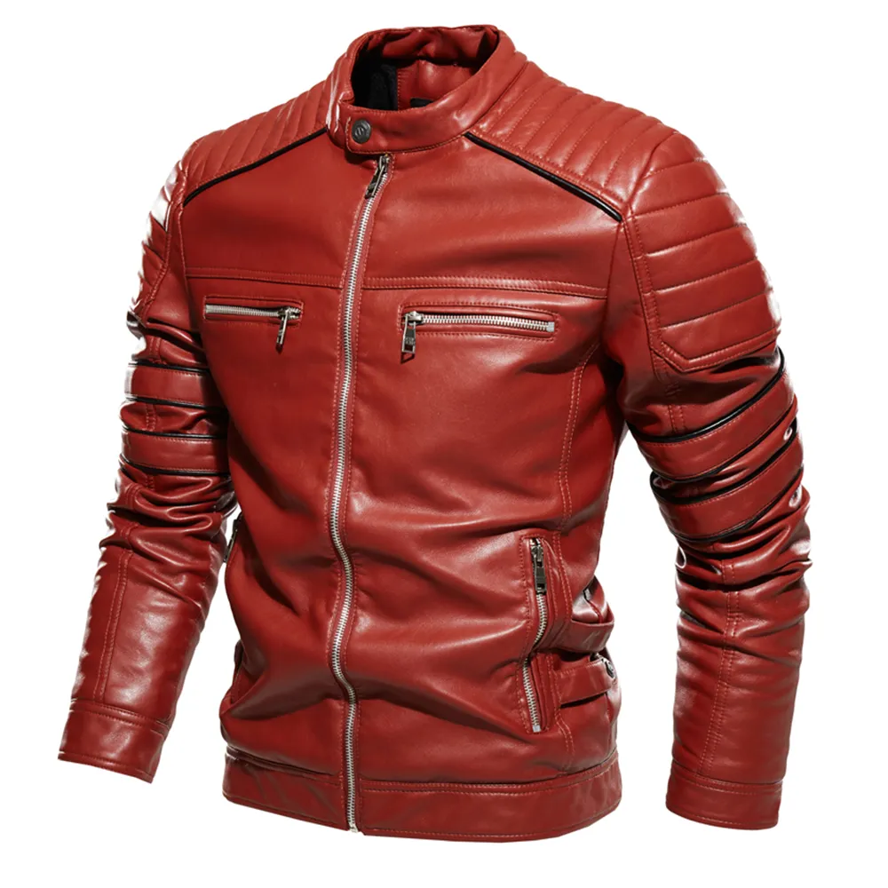 Veste en cuir café pour homme, veste de moto pour homme, Streetwear à la mode, manteau de motard, coupe cintrée, manteau d'automne et d'hiver pour homme doublé de fourrure