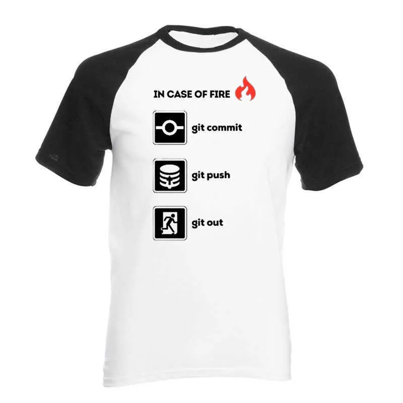 Zomer 100% katoen Topkwaliteit Grappige O Neck Programmeur Shirt- In geval van Brand Git Commit Push Out Graphic T-shirts EU Maat 210629