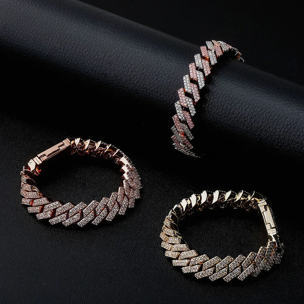 Neue Mode 12mm/14mm Armband Hochwertige Eiste -Out Micro Pave Cubic Zirconia Cuban Link Chain Armband Hip Hop Schmuckgeschenk für Party Frauen und Männer