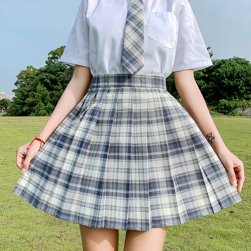 Harajuku Woman Skirts High Waist Plaid Pleated Skirt School Girls Kawaii Cosplay Lolita Skirts for Womens Japanese Style 210315