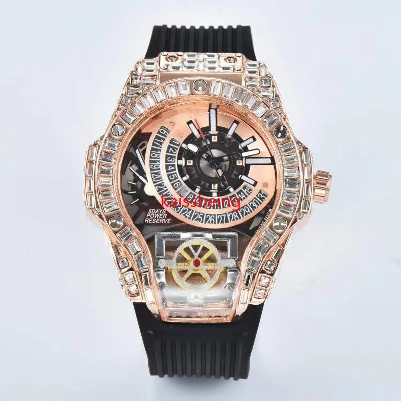 2022 Hombres Moda Reloj deportivo Relojes brillantes Acero inoxidable Diamante Reloj helado Todo Dial Trabajo Cronógrafo Correa de goma R-Male Clo1761