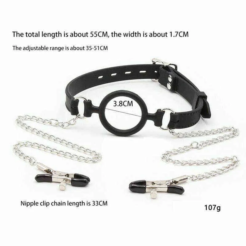Nxy Sex Pump Toys o Ring Gag avec pince-poitrine Plein Silicone Bouche Ouverte Retenue Esclave Bdsm pour Femmes 1221