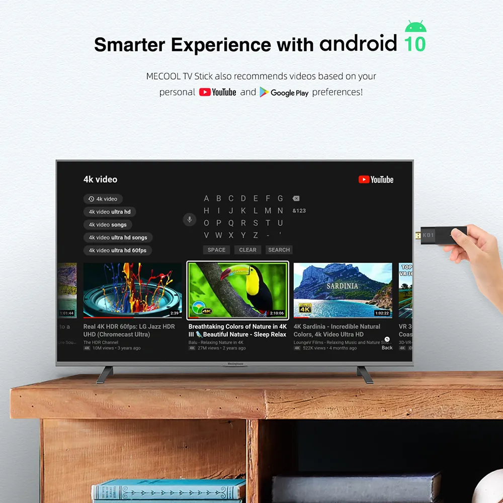 Originale Mecool KD1 Smart TV Stick Amlogic S905Y2 TV Box Android 10 2GB 16GB Certificato Google 1080P 4K 2.4G5G Wifi BT TV Dongle