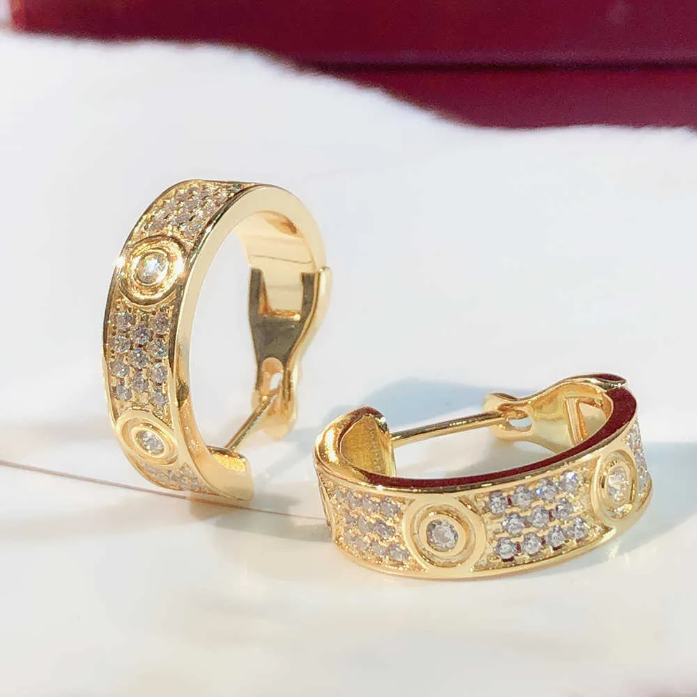 حب الأقراط الإسترليني فضي للنساء الرجال الماس المشبك قفل روز الذهب المجوهرات cryatal 18k أصلي جولة الفاخرة الأنيمي 210609