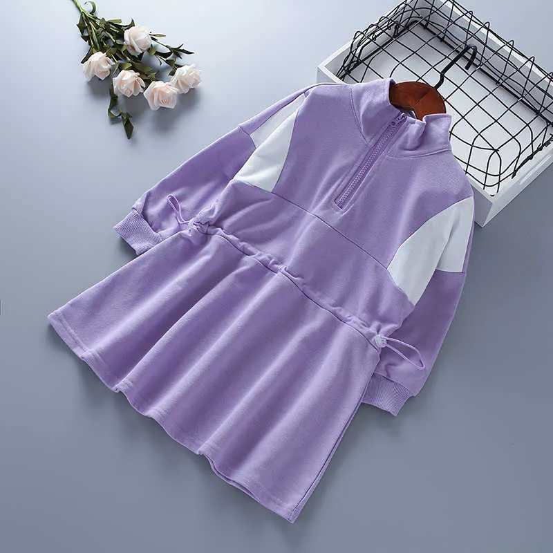 3-7 ans Haute qualité fille vêtements automne mode décontracté actif gris noir violet patchwork enfant enfants robes 210615