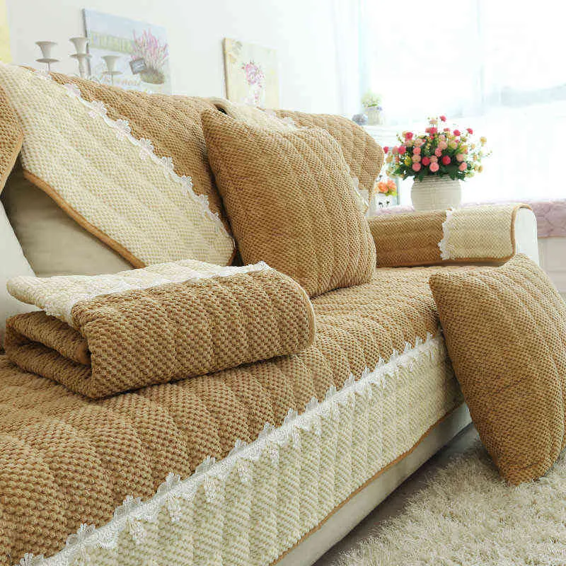 Living Room Sofa Cover Cotton Couch Cover Jacquard Sofa Cushion Four Seasons Sofa ToweL-shaped Couch Cover Protection Set 211102