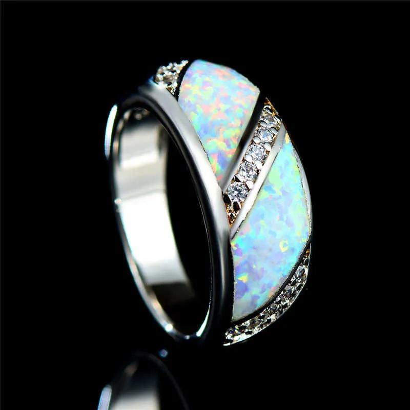 Bague de fiançailles Géométrique Promise Géométrique Charme Femelle Blanc Blanc Fire Opal Bague Vintage Argent Couleur Anneaux de mariage pour femmes x0715