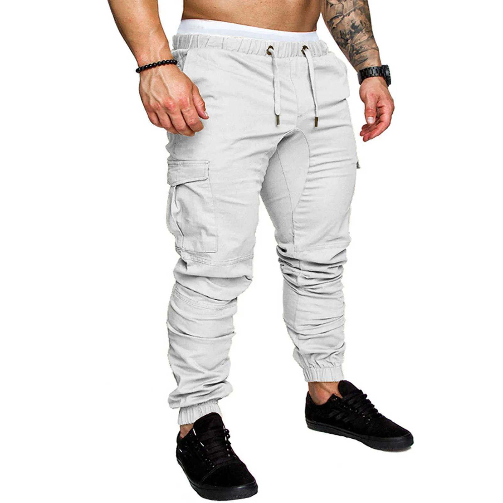 Casual Men Ankle Slim Fit Pants Midwaist Stretch Hip Hop Jogger Length Fashion Breathing Trousers#G30 210715