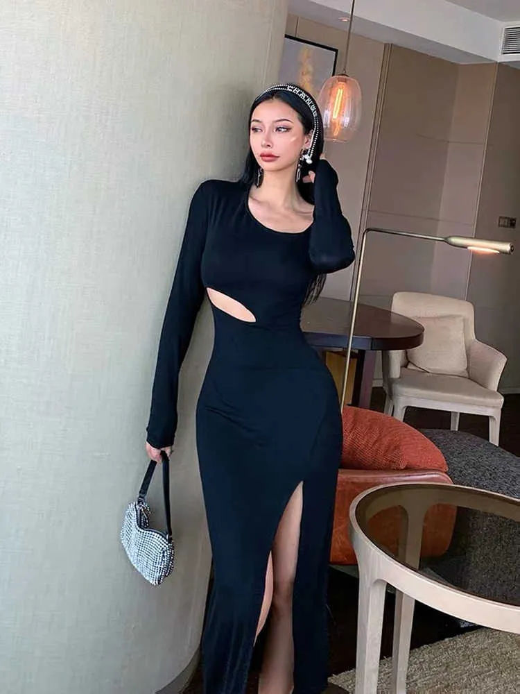 Womens Dresses Arrival Asymmetrical Elegant Off The Shoulder Sexy Spring Slit Hollow Bodycon Out Club 210604