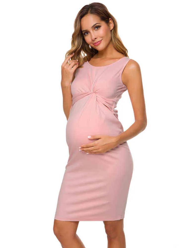 Talia Dzianina Ruched Side Bodycon Maternity Dresses Casual Ciąża Zbiornik Sukienka Bez Rękawów Lato Mama Eleganckie ubrania w ciąży G220309