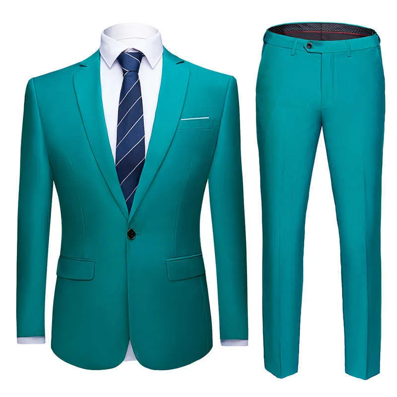 Männer Anzüge Slim Fit Business Uniform Büro Anzug Hochzeit Bräutigam Party 2-teilige Jacke Hosen Kerbe Revers Single Button formal Casual X0909