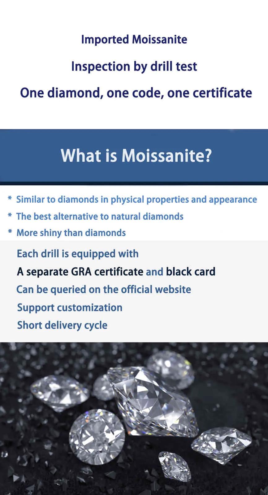 Losse Moissanite 1ct 6.5mm GH Kleur Ronde Briljant Geslepen VVS1 ring armband sieraden DIY materiaal Lab diamant
